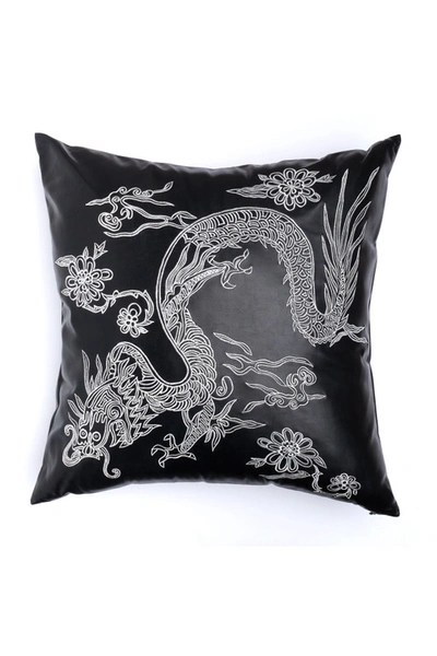 Natori Vegan Luxe Leather Mandarin Embroidered Dragon Pillow In Black