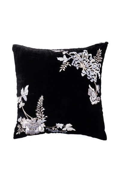 Natori Velvet Mandarin Embroidered Trim Pillow In Black