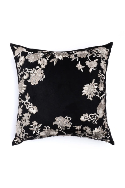 Natori Faux Suede Mandarin Embroidered Trim Pillow In Black