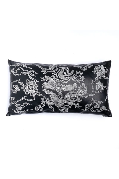 Natori Vegan Luxe Leather Mandarin Embroidered Dragon Oblong Pillow In Black