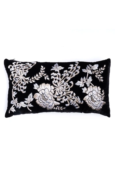 Natori Velvet Mandarin Embroidered Oblong Pillow In Black