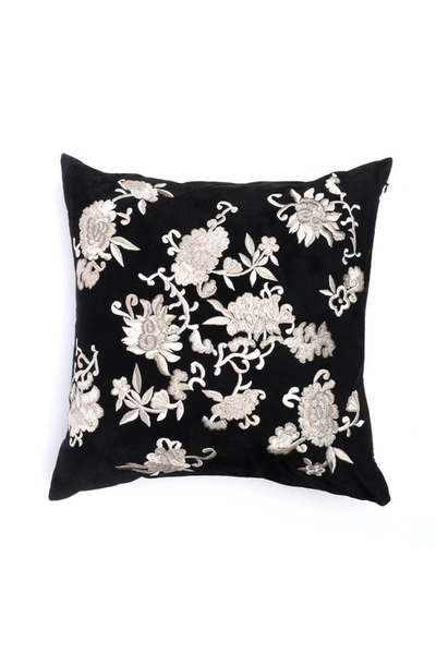Natori Faux Suede Mandarin Embroidered Pillow In Black