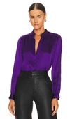 L Agence Bianca Silk Satin Blouse In Deep Violet