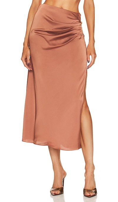 Jonathan Simkhai Standard Marguerite Ruched Midi Skirt In Pecan