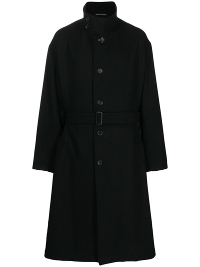 Yohji Yamamoto Belted-waist Single-breasted Coat In Black