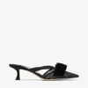 Jimmy Choo Flaca 50 Bow And Crystal-embellished Mesh And Suede Mules In Schwarz/hämatit