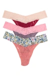 Hanky Panky Original Rise Stretch Lace Thong Panties In Dusk/pnkl Vintage Bloom Fbor/c