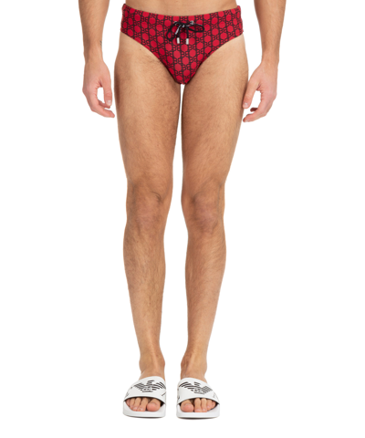 Balmain Brief Swimsuit Logo Allover In Red