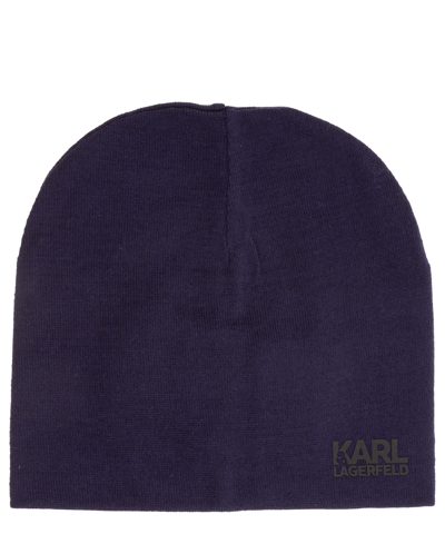 Karl Lagerfeld Men's Wool Beanie Hat   Karl Logo In Blue