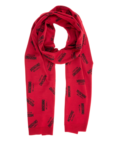 Moschino Logo Wool Wool Scarf In Red