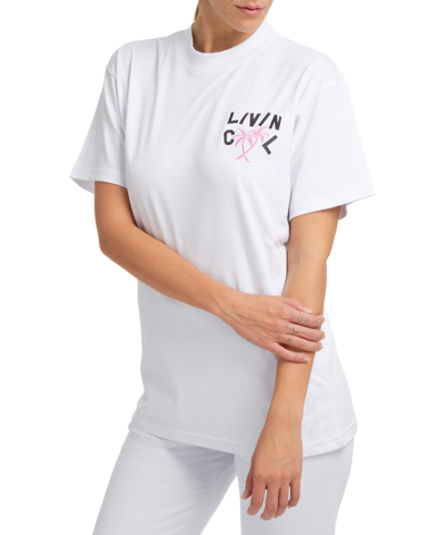 Livincool Woman White Oversize T-shirt With Logo And Palms