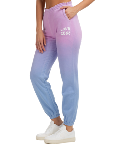 Livincool Woman Pink And Blue Gradient Joggers With Logo In Violet