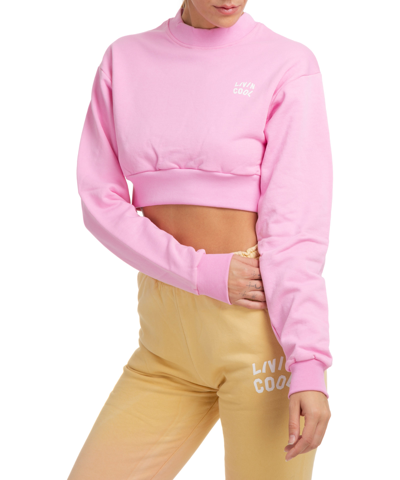 Livincool Wiman Pink Crop Sweatshirt With Micro Logo