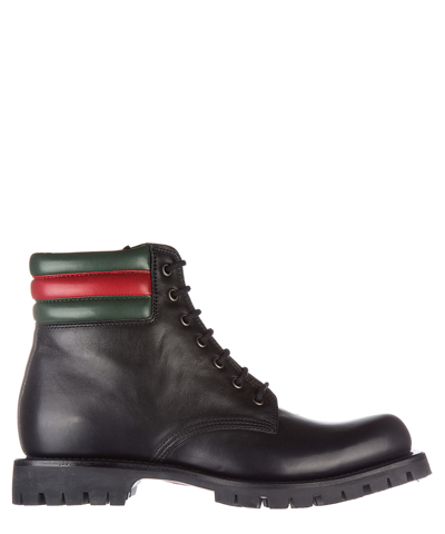 Gucci Web Pantoufle Ankle Boots In Black