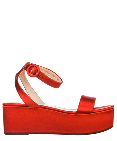 Prada Buckled Strap Wedge Sandals In Red