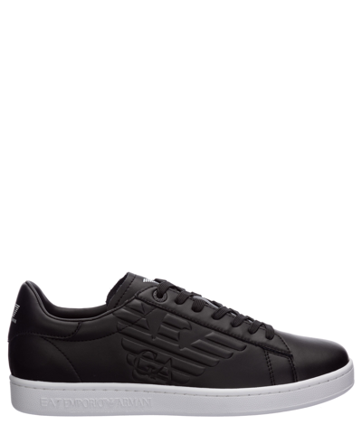 Ea7 Emporio Armani Classic Court Leather Low Top Sneakers In Black