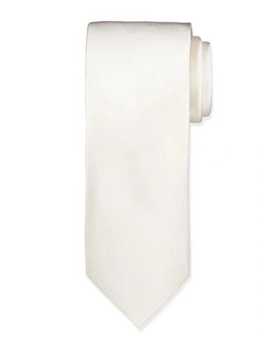 Brioni Solid Silk Satin Tie In Off White