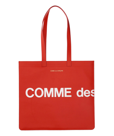 Comme Des Garçons Logo Print Tote Bag In Red