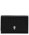 Alexander Mcqueen Mini Skull Croc Embossed Leather Shoulder Bag In Black