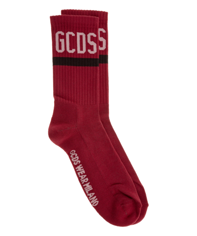 Gcds Cotton Blend Socks With Logo In Red