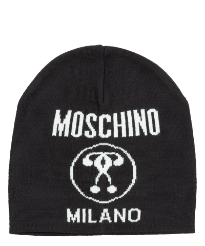 Moschino Double Question Mark Beanie In Black