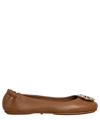 Tory Burch Minnie Travel Ballet With Metal Logo In Brown