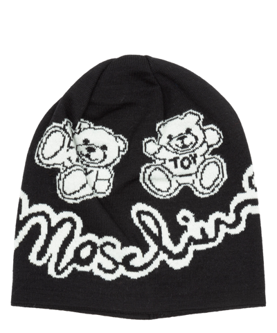 Moschino Teddy Bear Wool Beanie In Black