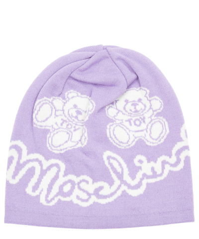 Moschino Teddy Bear Wool Beanie In Violet