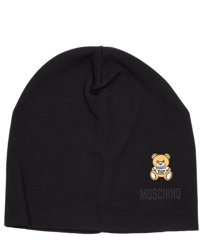 Moschino Teddy Bear Wool Beanie In Black