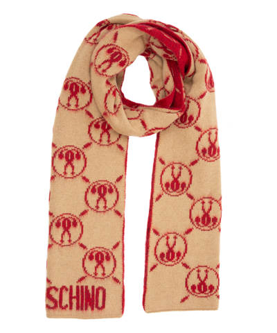 Moschino Double Question Mark Cashmere Scarf In Brown