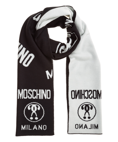 Moschino Double Question Mark Wool Wool Scarf In Black