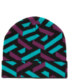 Versace Greca Signature Wool Blend Beanie Hat In Black