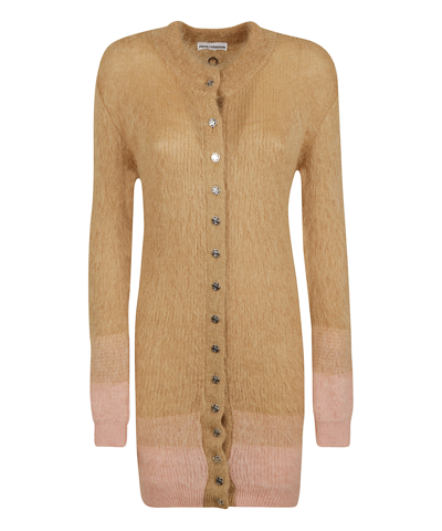 Paco Rabanne Button-fastening Stripe-detail Cardigan In Camel