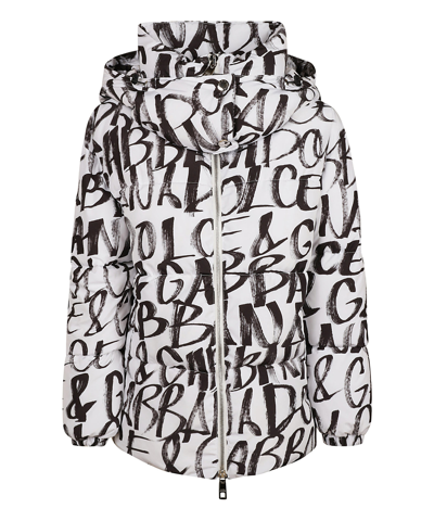 Dolce & Gabbana Nylon Down Jacket With Graffiti Logo Print In Multicolor