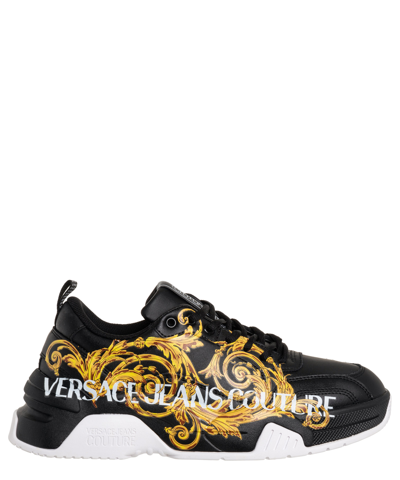 Versace Jeans Couture Stargaze Logo Couture Leather Sneakers In Black