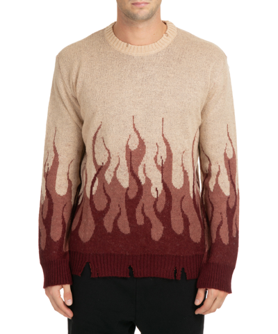 Vision Of Super Distressed Effect Flame Detail Sweater In Burgundy