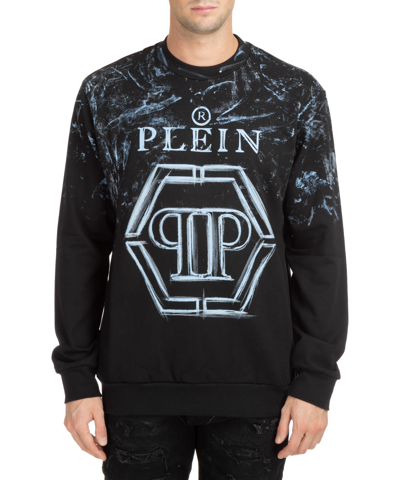 Philipp Plein Hexagon Ls Cotton Sweatshirt In Black