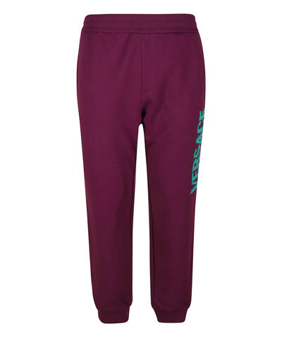 Versace Logo Embroidered Rib Track Pants In Purple