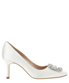 Manolo Blahnik Hangsi Satin Crystal-buckle Pumps In White