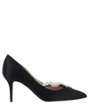 Manolo Blahnik Nadira 90 Satin Pumps With Crystal Leaf Embellishment In Black