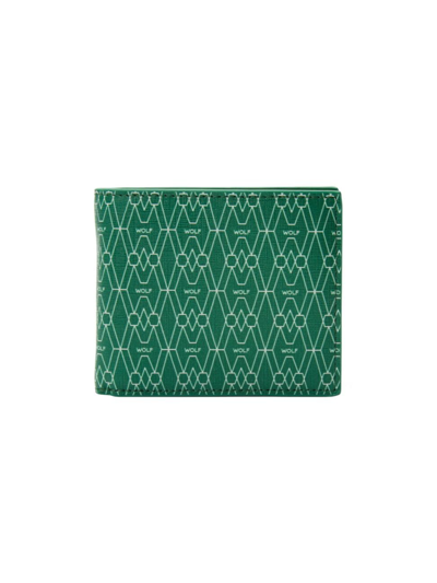 Wolf Men's Vegan Monogram Billfold Wallet W/ Coin Pocket In Green