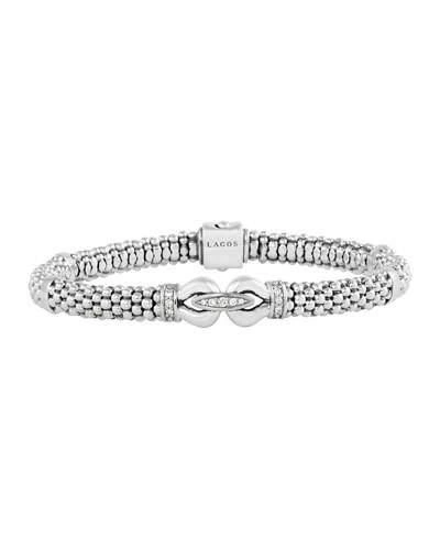 Lagos Derby Sterling Silver 6mm Diamond Caviar Rope Bracelet