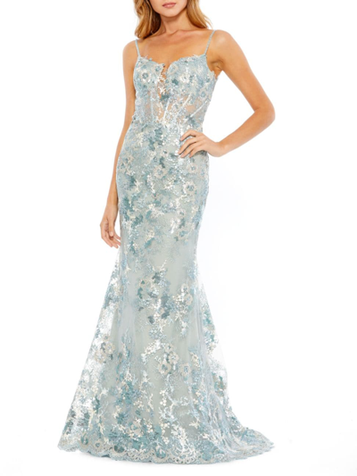 Mac Duggal Green Embellished Bow One Shoulder A Line Gown In Us 24