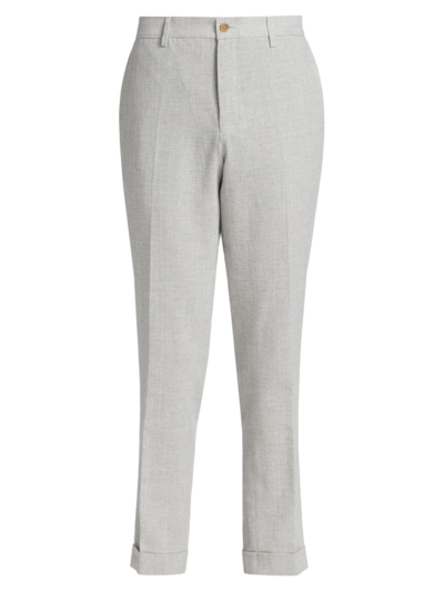 Saks Fifth Avenue Men's Slim-fit Cropped Herringbone Trousers In Gull