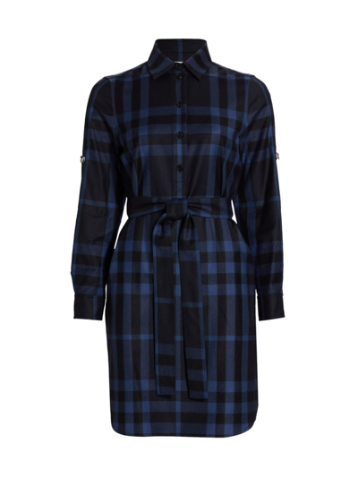 Burberry Women's Wool Plaid Belted Shirtdress In Blue