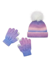 Andy & Evan Kid's Cotton Hat & Tech Gloves Set In Purple Multi