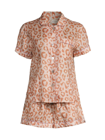 The Lazy Poet Nina Panther Animal-print Linen Pajama Set In Pink Panther