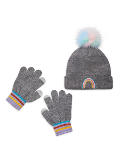 Andy & Evan Kid's Cotton Hat & Tech Gloves Set In Grey