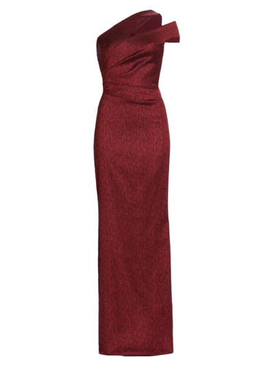 Teri Jon By Rickie Freeman Women's One-shoulder Cut-out Jacquard Gown In Cranberry