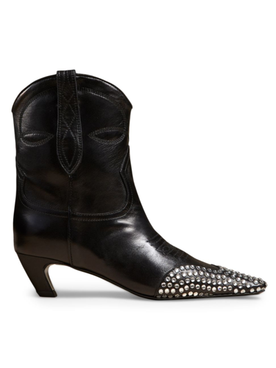 Khaite Dallas Crystal-embellished Leather Ankle Boots In Black